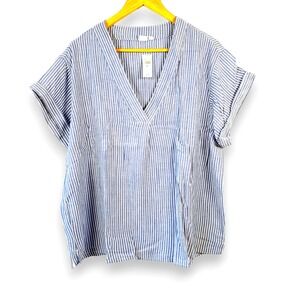 GAP Women Blue White Stripe V Neck Top XL
